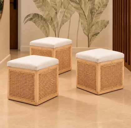 Rattan Square Pouf on rent – Rentals by WedLoc