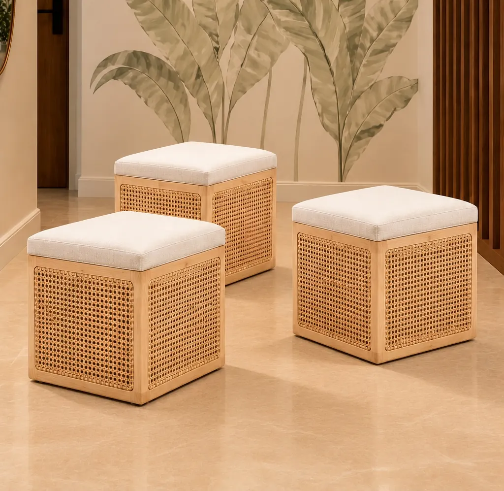 Rattan Square Pouf on rent – Rentals by WedLoc